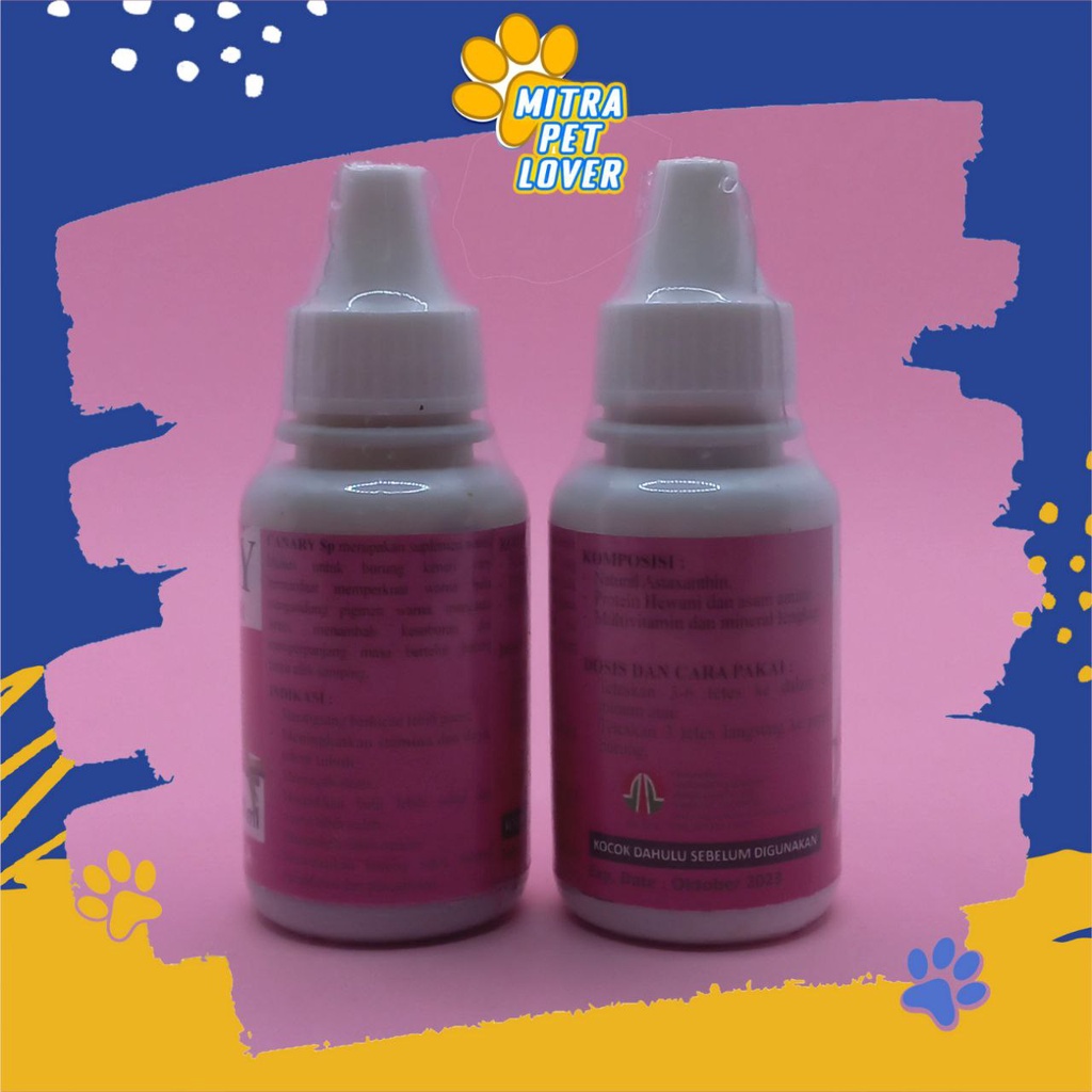 NUTRISI BURUNG KENARI - CANARY 30 ML - SUPLEMEN UNTUK MEMPERKUAT WARNA BULU - MEMPERTAHANKAN PIGMEN WARNA - AMAN - MURAH ASLI - BERKUALITAS - PET ANIMAL HEALTHCARE VETERINARY TAMASINDO OBAT KESEHATAN VITAMIN TERNAK HEWAN BINATANG PELIHARAAN MITRAPETLOVER