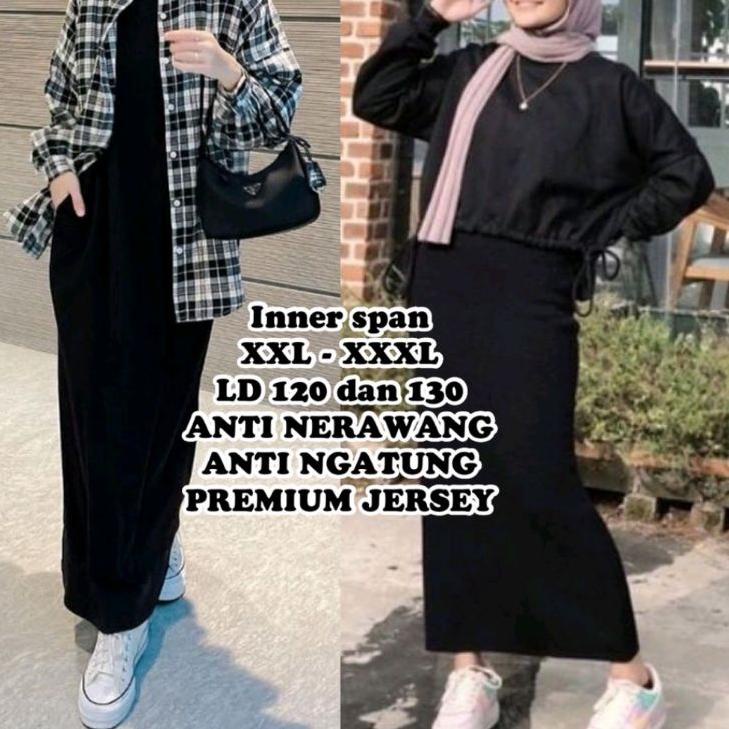 Oke Price.. Inner Span Jumbo Dress Tanpa Lengan XXL Jersey Jumbo Ld 120-130 Gamis Span
