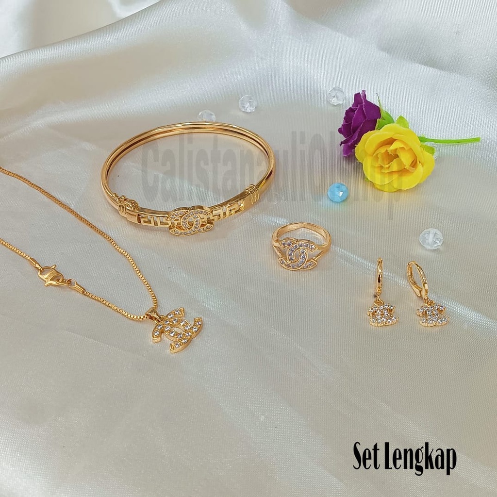 SET DEWASA LAMBANG SIMPLE PERHIASAN EMAS  KOREA ANTI KARAT DAN ANTI LUNTUR