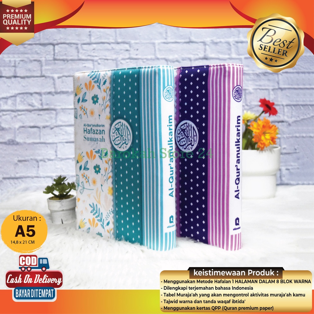Al Quran anulkarim Hafazan Sumayyah A5 Perkata 8 Kotak Cover Kain Resleting Terjemah Dan Tajwid Blok