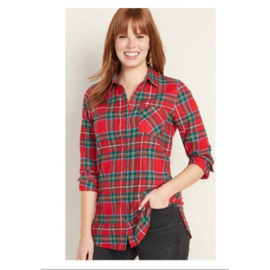 Old Navy Blouse 05 Tunic Shirt  (Red Green Plaid)