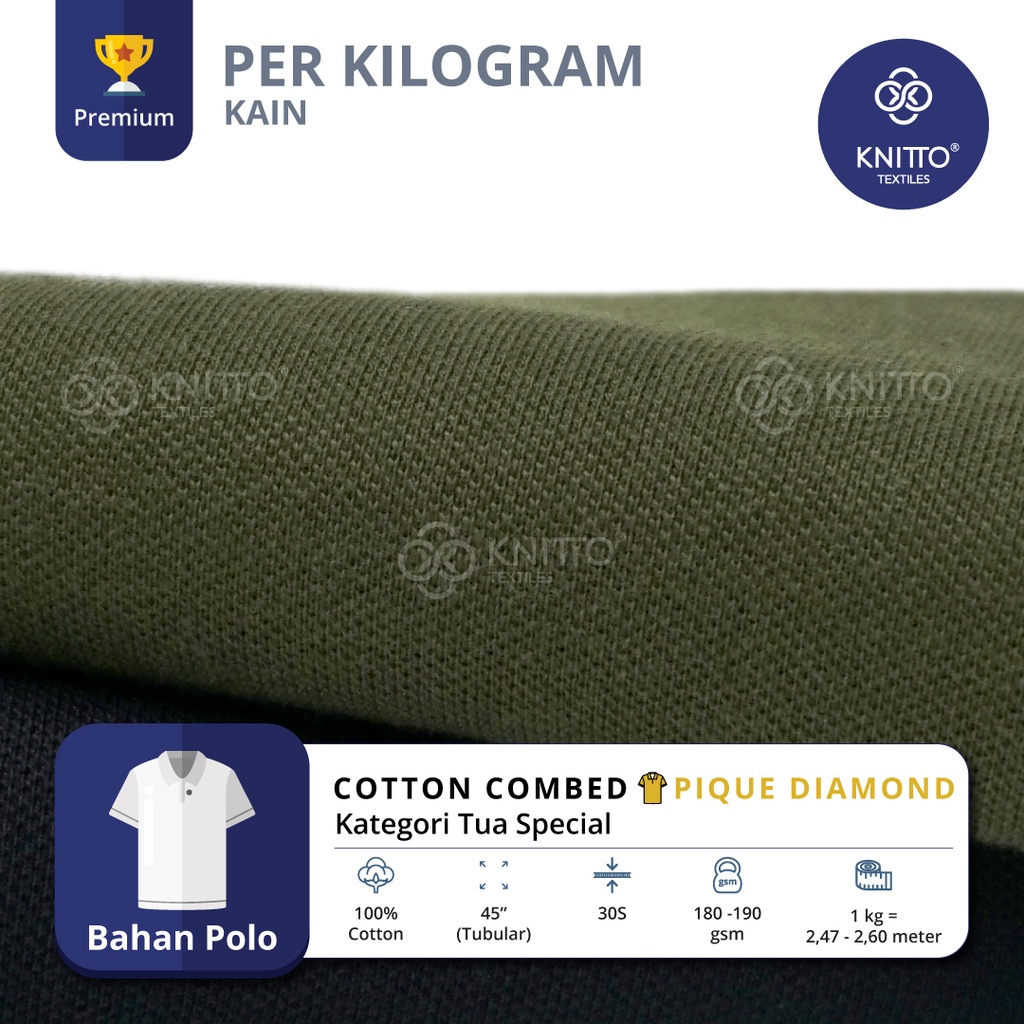 KAIN COTTON COMBED PIQUE DIAMOND 30S KATEGORI WARNA TUA SPECIAL ( BAHAN POLO ) - KNITTO
