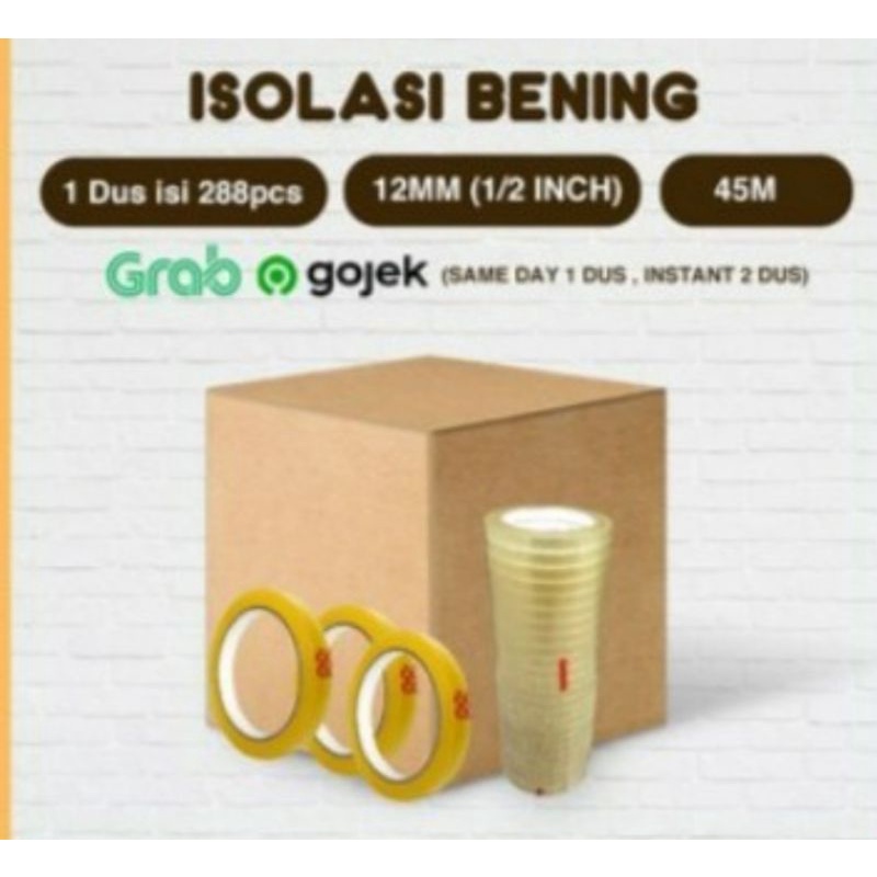 

Lakban solatip/ isolasi bening 45 m 1/2 inchi (12mmx50 y 1 dus)per dus