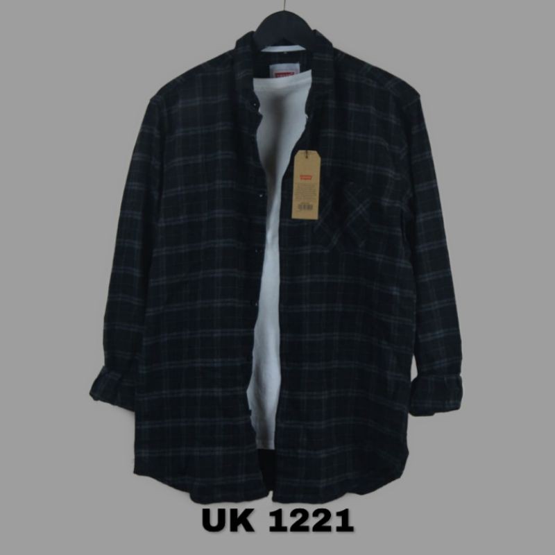 KEMEJA FLANEL PRIA HITAM GARIS DUA ABU-ABU PREMIUM BEST SELLER