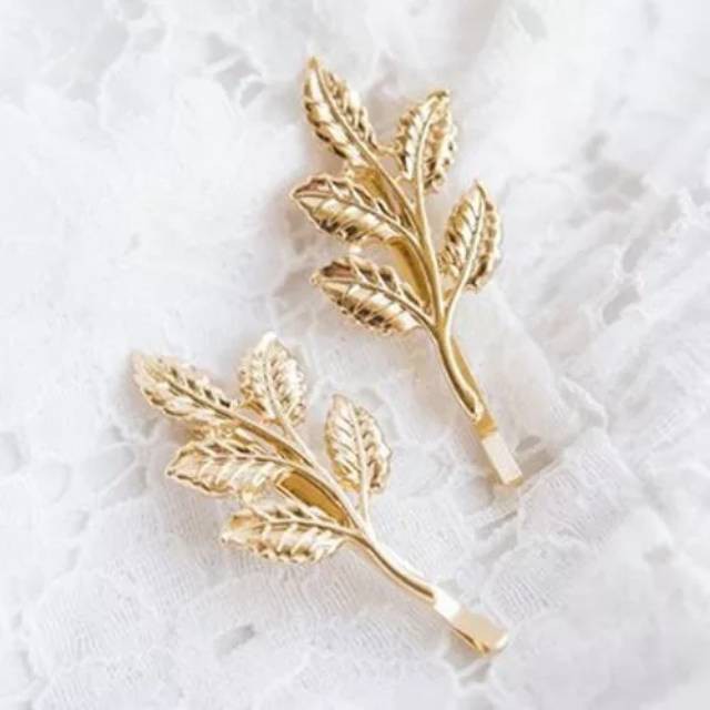 ➰CKK➰ Jepit Rambut FA61 Model Daun Warna Gold Gaya Korea Retro untuk Wanita