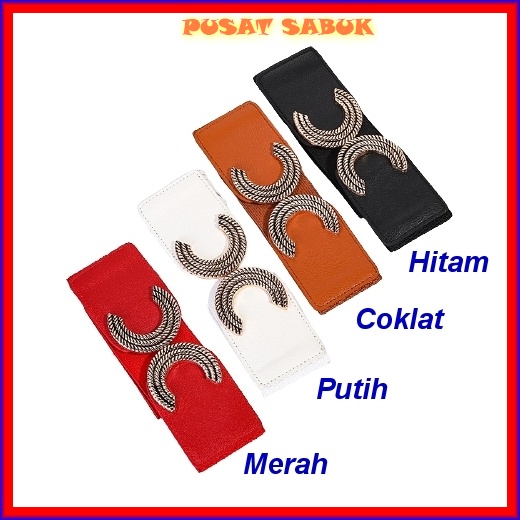 Belt Sabuk Wanita Obi Karet Lebar Women Ikat Pinggang Fashion Gesper Cewek Korea Oby Besar Gasper Panjang Jumbo Big size Cantik Kekinian Hitam Merah