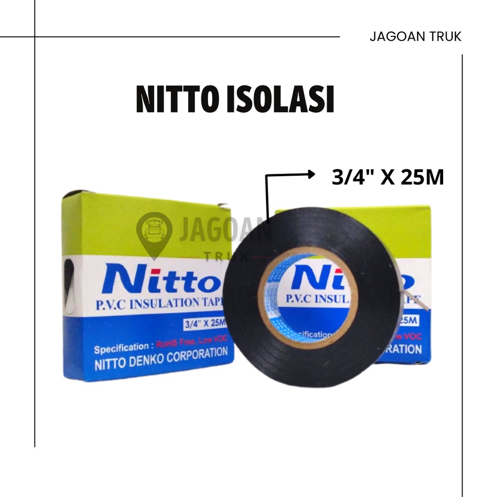 NITTO ISOLASI LISTRIK ORIGINAL Tape Hitam PVC kabel nito 3/4&quot; 25M