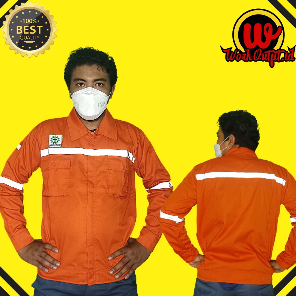 Kemeja Safety | Wearpack Atasan Lengan Panjang | Seragam Proyek Full Oren