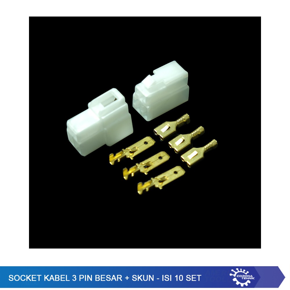 Socket Kabel 3 Pin Besar + Skun - Isi 10 Set