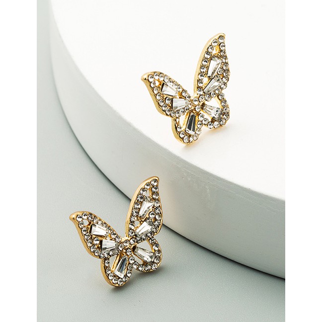 LRC Anting Tusuk Fashion Zircon Butterfly Alloy Hollow Earrings K69820