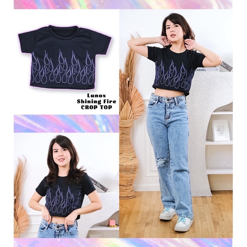 BEFAST - ZGW OOTD Kaos Crop NAHEYA / Crop Lunox Shining Fire Crop Tee (LD 88, P45) / Kaos Crop Wanita / Crop Top Kekiniaan Remaja Wanita / Tshirt Lengan Pendek / Terlaris / Crop Top Best Seller