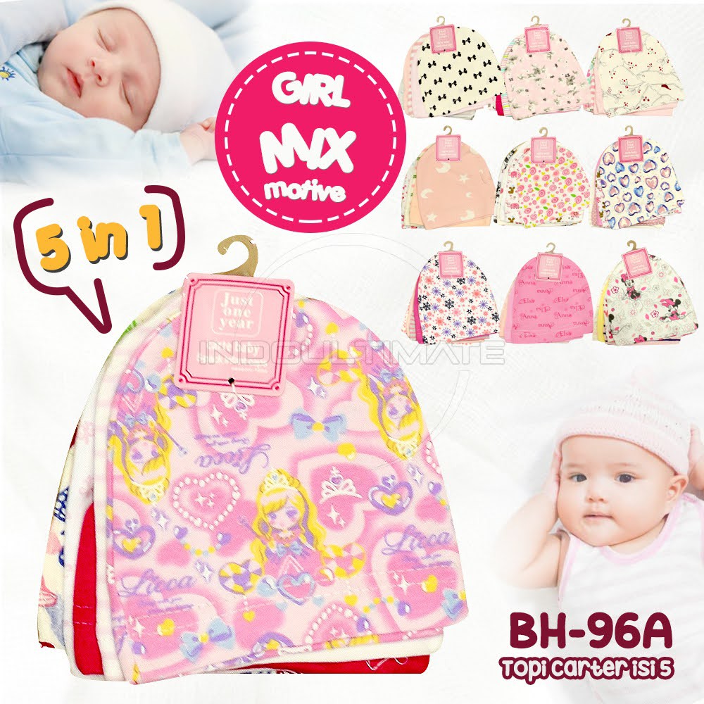 Diskon 7.7 5in1 Topi Bayi Topi Kupluk Bayi 100% COTTON BH-96A Topi Anak isi 5 Pcs Baby Hat New Born Pelindung K