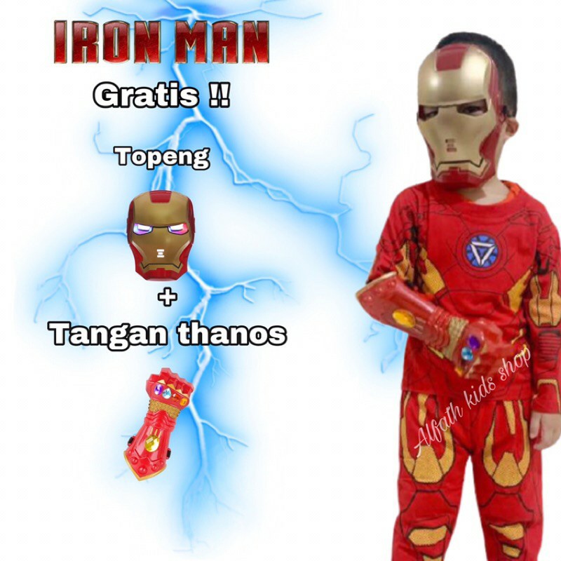 Kostum baju anak iron man tangan thanos infinithy war kostum iron man gratis topeng