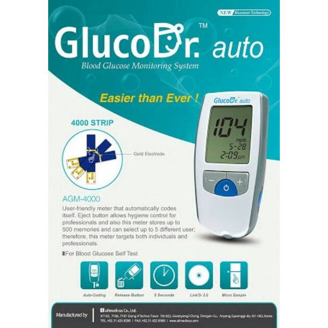 GlucoDr. Auto Alat dan Tes Strip Gula Darah Gluco Dr Auto Glucometer GlucoDr AGM 4000