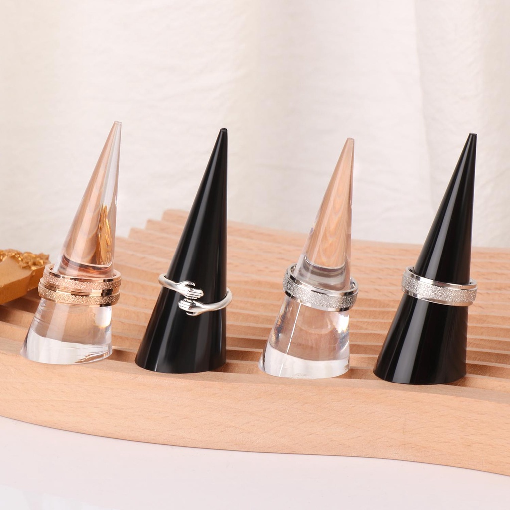 Lily Ring Stand Bentuk Kerucut Tempat Perhiasan Akrilik Hitam