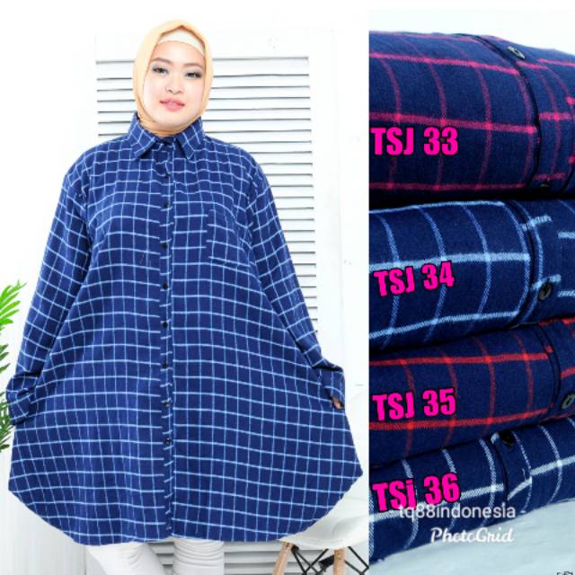 Tunik flanel super jumbo/tunik jumbo/tunik kotak/hem tunik/tunik murah/kemeja tunik/hem kotak/tunik