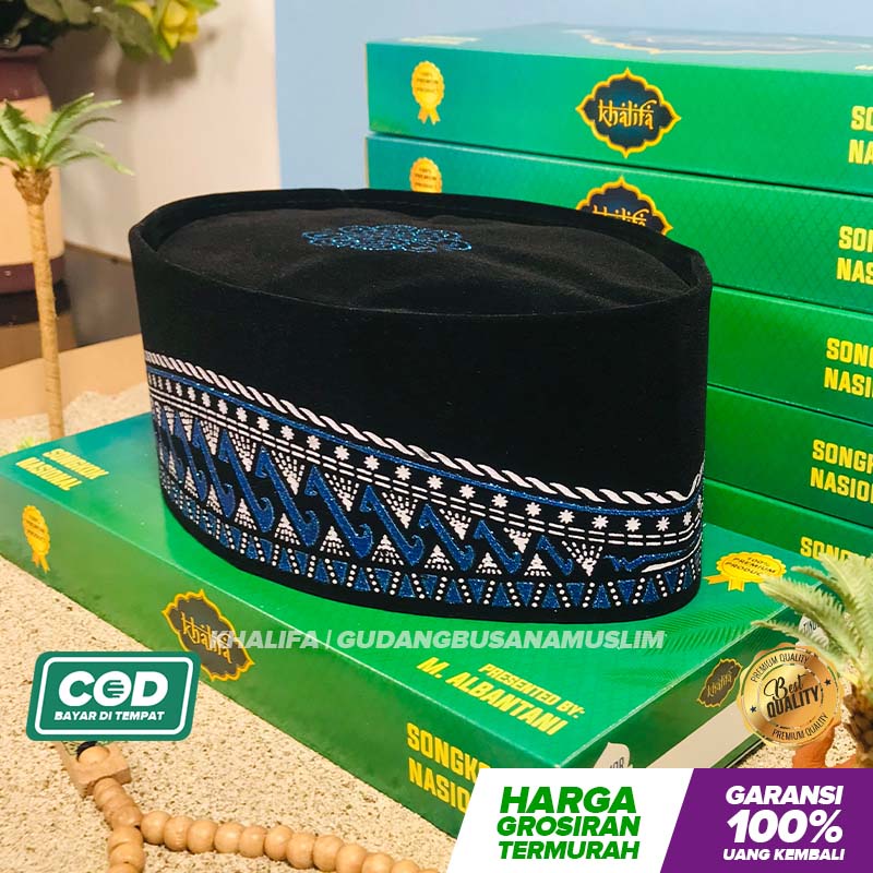 Peci Hitam Batik Lukis Silver Biru Gold Kopiah Sablon Dewasa Anak Songkok Motif Murah Kopyah Fashio Muslim Perlengkapan Sholat