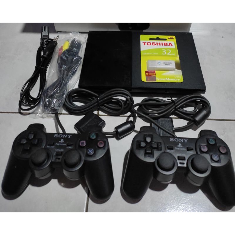 PS2 Slim Komplit Flashdisk 16GB/32GB/64GB Dapat 2 Stik, seri 7 / seri 9