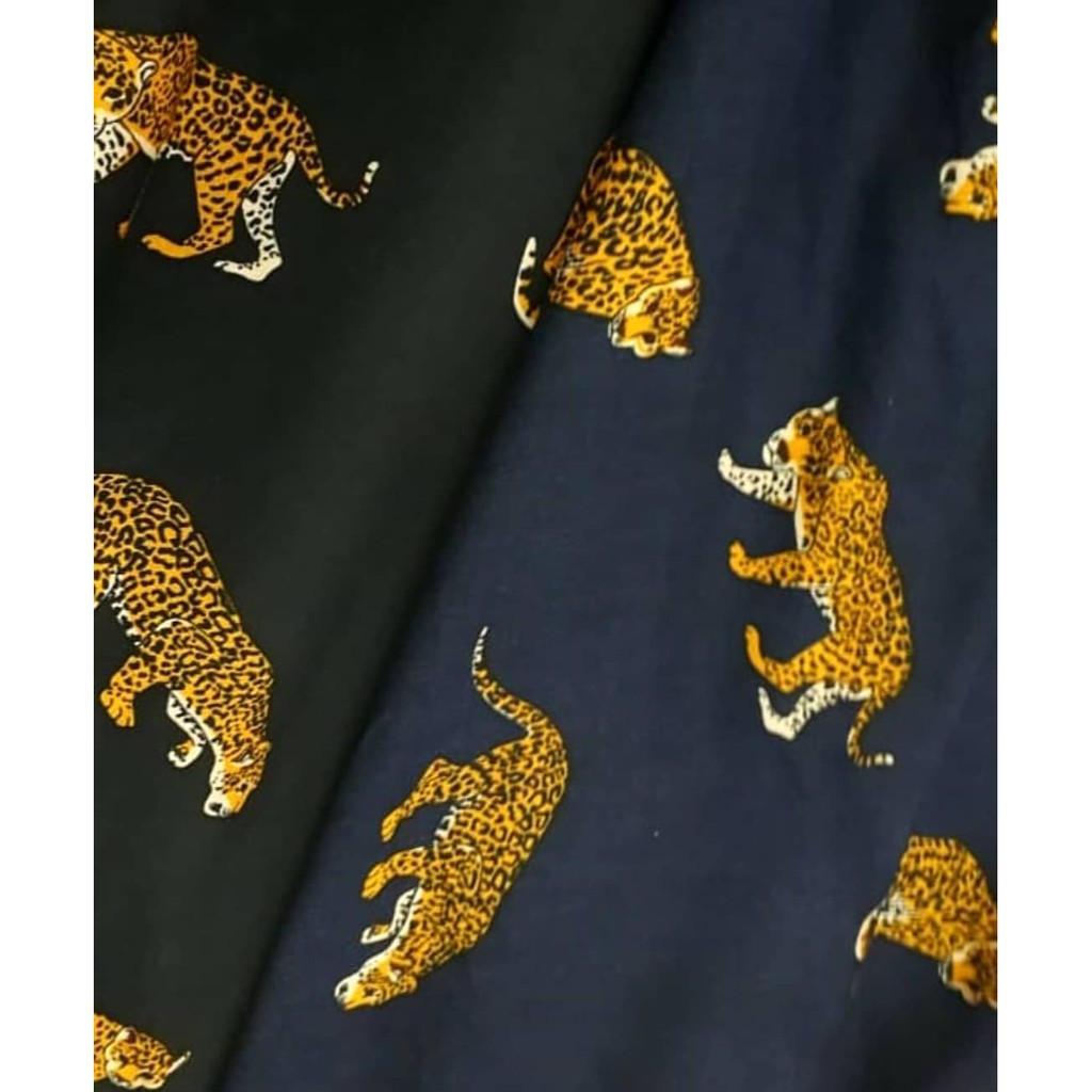Rayon Leopard Macan Navy Hitam Kain Gamis Kaftan