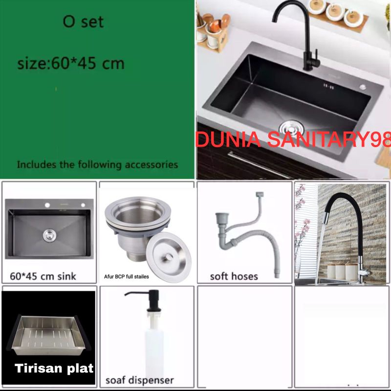 PROMO!! Paket Kitchen Sink GOLDEN HAND by ONAN 6045 BLACK/HITAM Bak cuci piring Stainless SUS 304