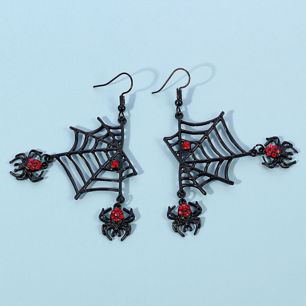 Hu Hu Hu Hu Hu Alat Bantu Pasang Kacamata♡ Kalung Dan Anting Bentuk Sarang Laba-Laba Aksen Berlian Imitasi Warna Merah Gaya Punk Gothic Untuk Pesta Halloween