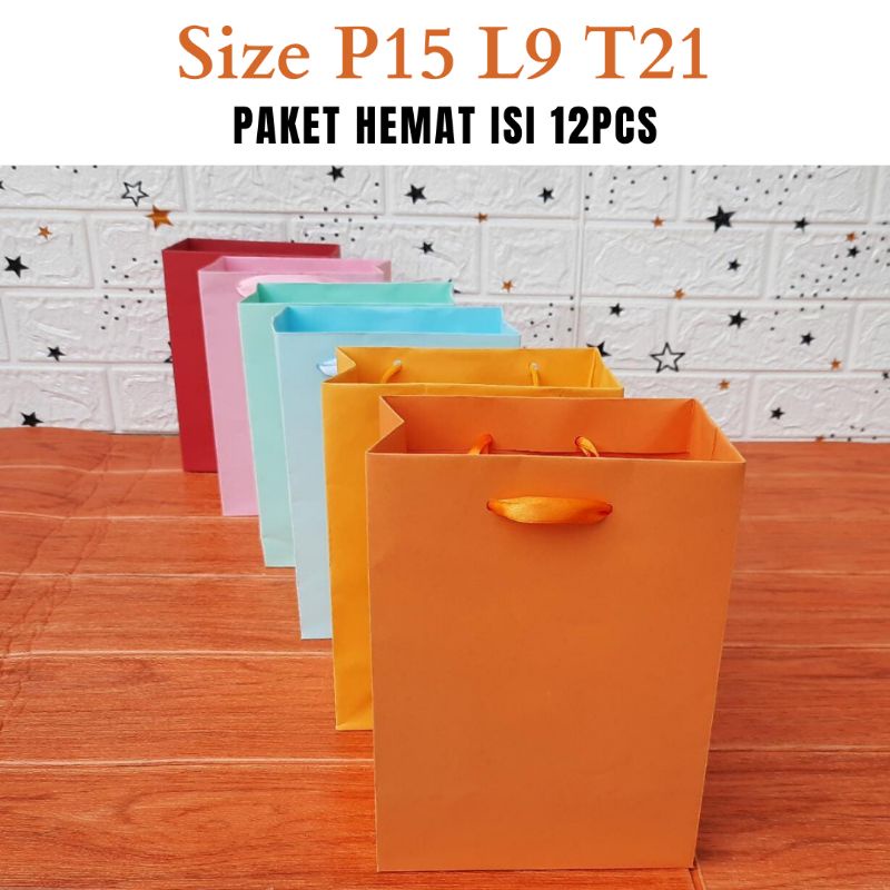 

Paper Bag Warna Polos PAKET HEMAT Size P15 L9 T21 Harga 20rb=12pcs/1 lusin READY STOK