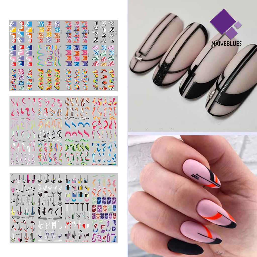 Naiveblue &gt; 3Pcs / Set Stiker Decal Motif Geometri Tahan Air Untuk Dekorasi Nail Art / Manicure