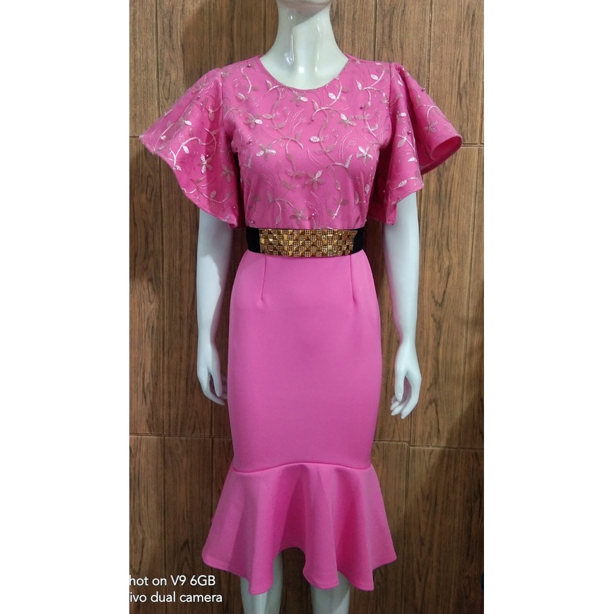 Kathryn collection #4011 , Dres duyung scuba import kombinasi tile bordir gliter mutiara free belt