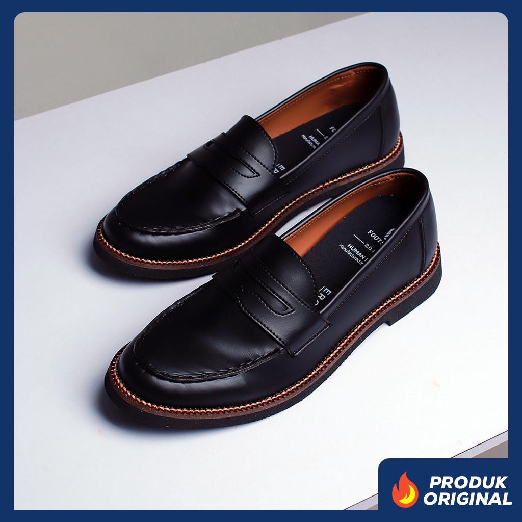 WIRKEN LOAFER BLACK ORIGINAL x FOOTSTEP Sepatu Loafers Hitam Pria Slip On Modern Formal Casual Kerja Kantor Dinas Resmi Kantoran Pesta Kondangan Penny Slop Jalan Hangout Kuliah Selop Semi Kulit Premium Footwear Big Size Jumbo Ukuran Besar 44 Keren Terbaru