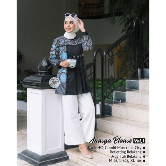 Batik wanita ASJ SA HRB026 Kenongo Kemeja Tosca Pendek-Anasya hitam biru