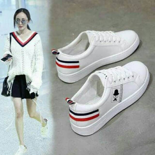 Sepatu Wanita Kets Olahraga Putih Casual Motif Kumis Tali Polos Simple Sporty Murah Dalleya OXFORD -