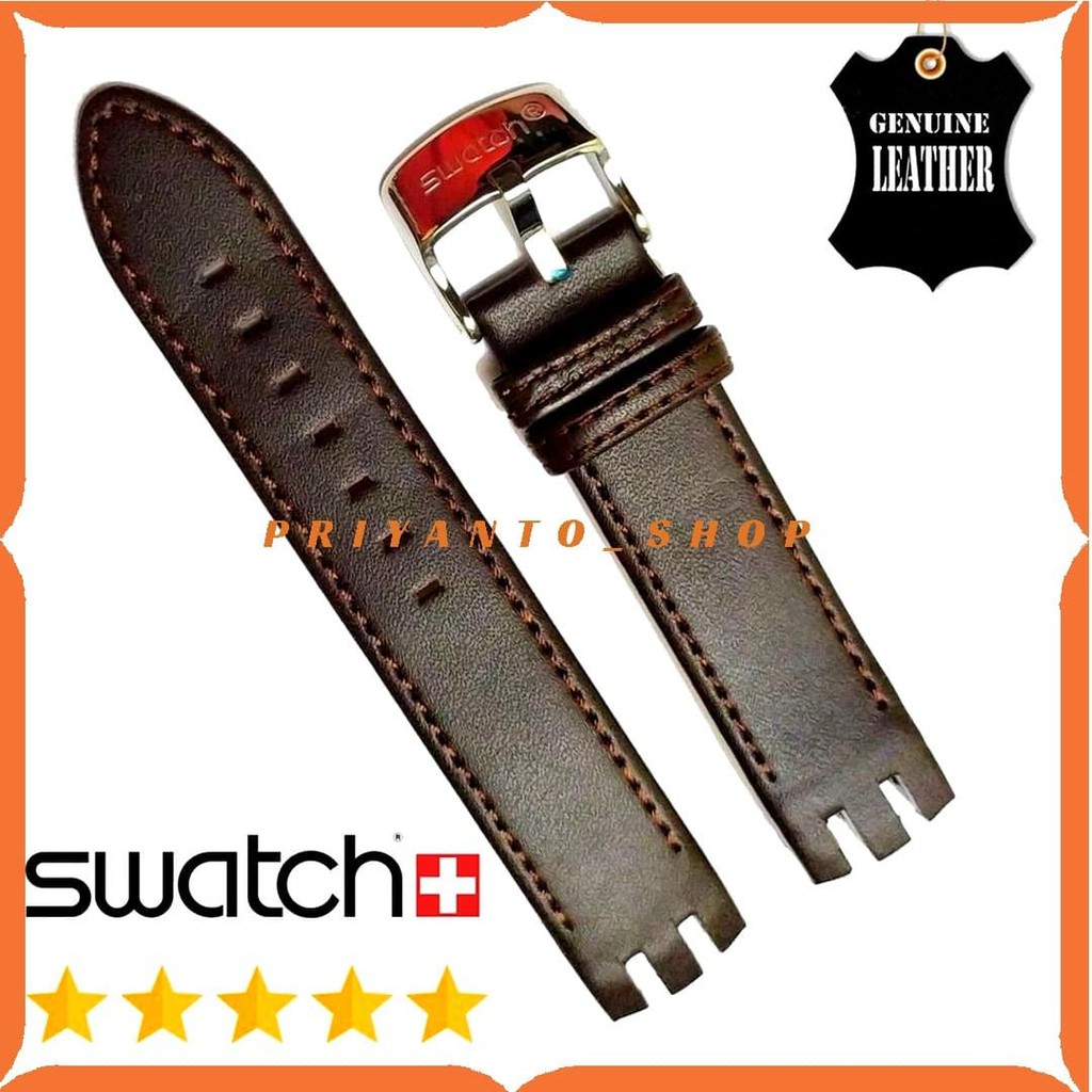 Tali Jam Tangan Kulit Leathers Swatch 21mm Coklat Tua