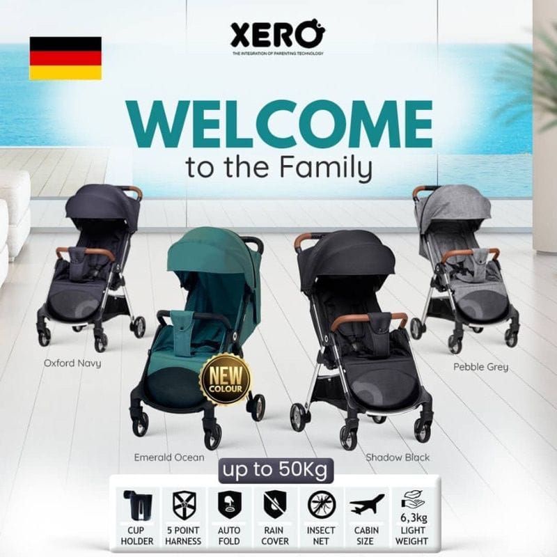 stroller XERO SUPER STRONG anak bayi newborn auto fold peeble grey oxford navy