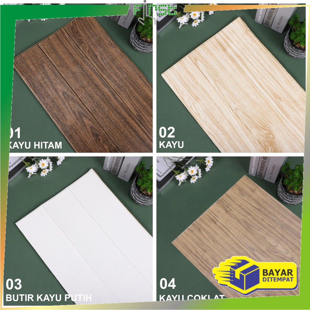 *COD* FH-C55-58 Wallpaper Dinding 3D Wall Sticker Foam Batu Bata Walpaper Dinding Murah WallSticker-KAYU