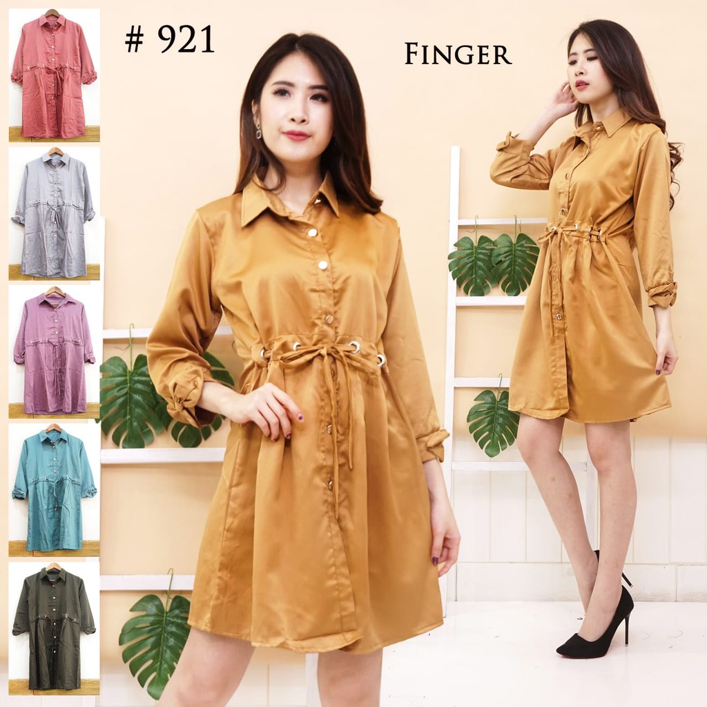 JakartaFashion - dress kerah full bukaan kancing serut kerut depan tali cordoray bahan kodorai coat