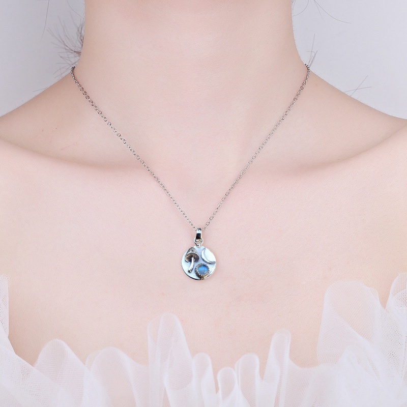 Fancyqube Kalung Dengan Liontin Bentuk Jamur Bintang Bulan Warna Biru Langit Untuk Wanita