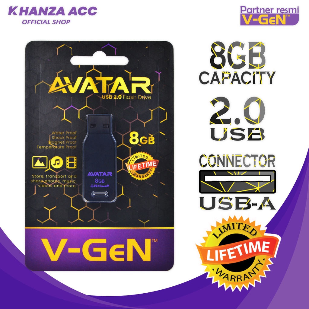 KHANZAACC Flashdisk VGEN Avatar 8GB 16GB 32GB 64GB 128GB USB 2.0 Flashdrive Original Bergaransi