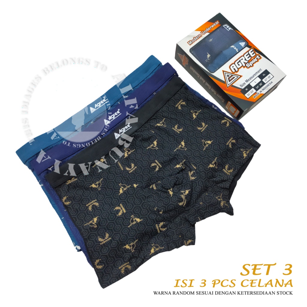 3 Pcs Celana Dalam Pria AGREE SPORT BOXER CD Underwear Pakaian Dalam AB12AGS32