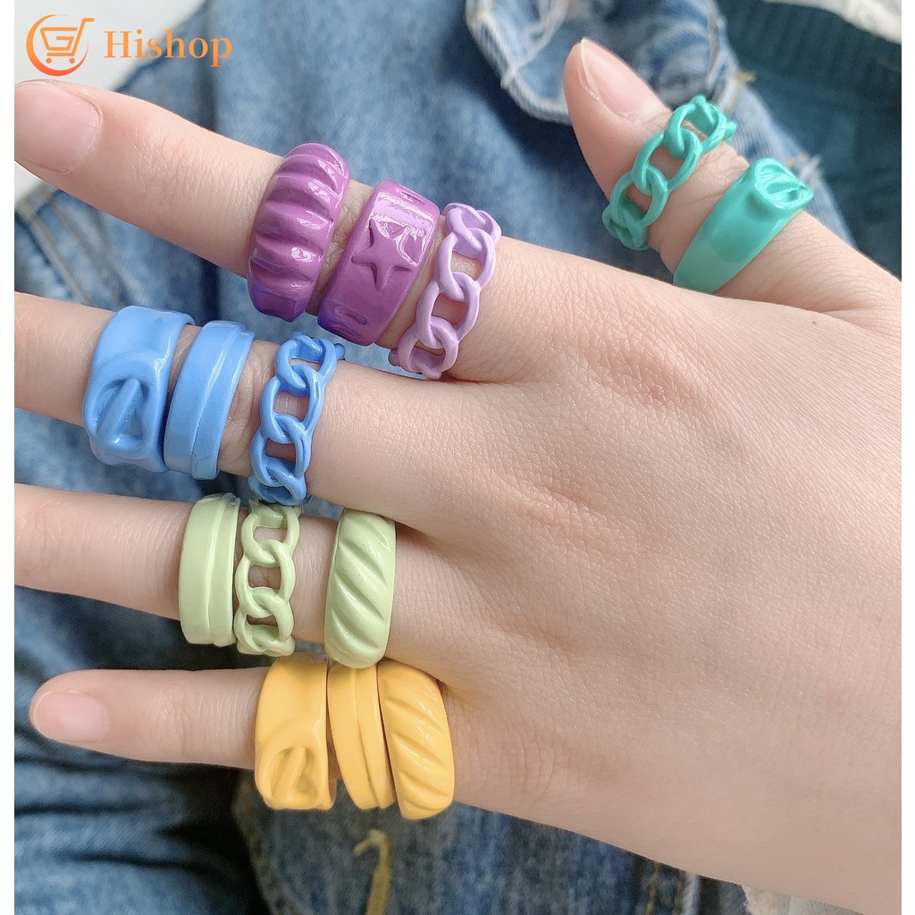 Cincin Warna-Warni Model Irregular Adjustable Untuk Wanita