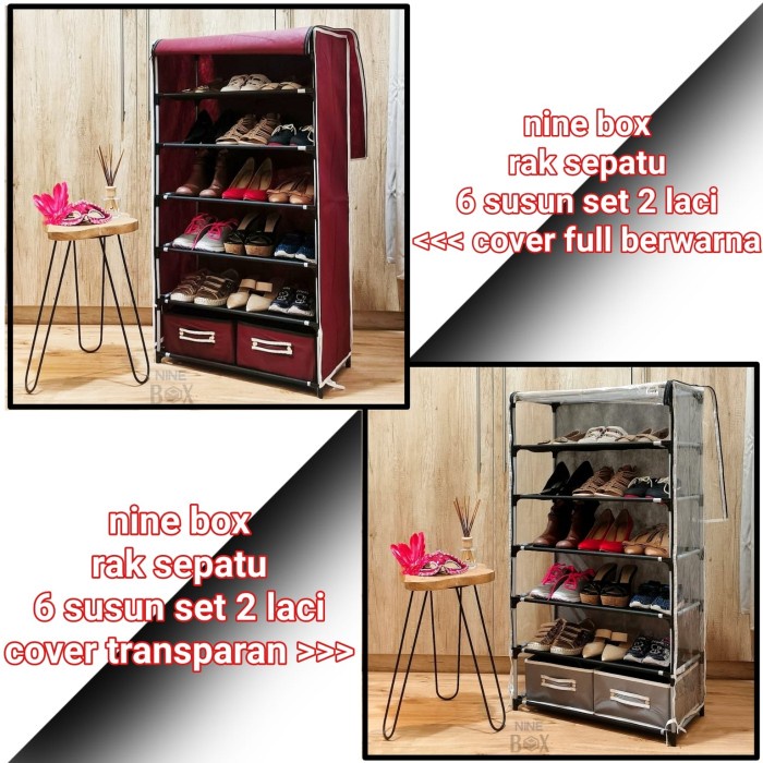 Rak Sepatu SET 4IN 1 multifungsi MURAH Layer Tebal kayu plastik L6M9 serbaguna jumbo Lipat Transpara