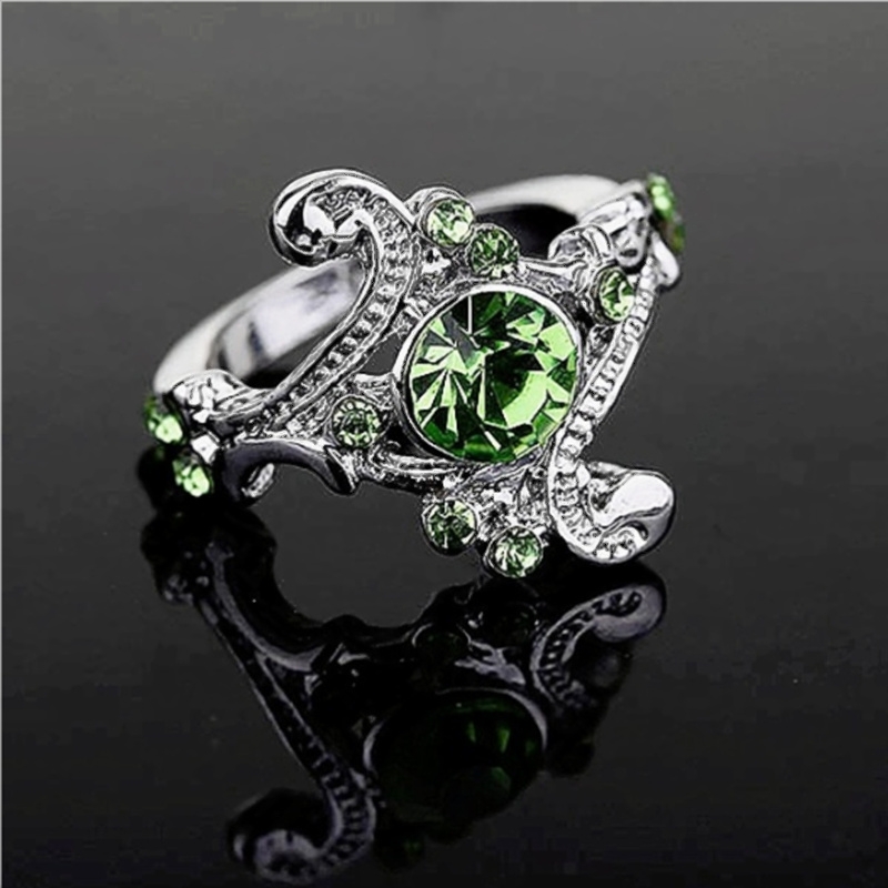 Cincin Sterling Silver 925 Hias Kristal Hijau Gaya Klasik Untuk Pernikahan