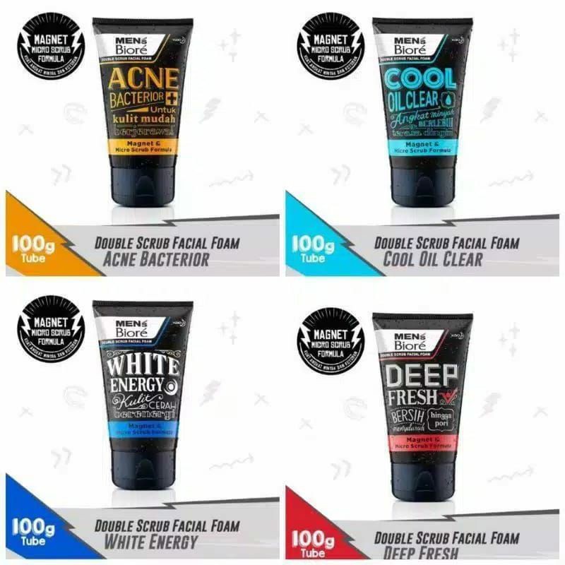 BIORE MEN'S DOUBLE SCRUB FACIAL FOAM 100 GR ~ ORIGINAL 100%