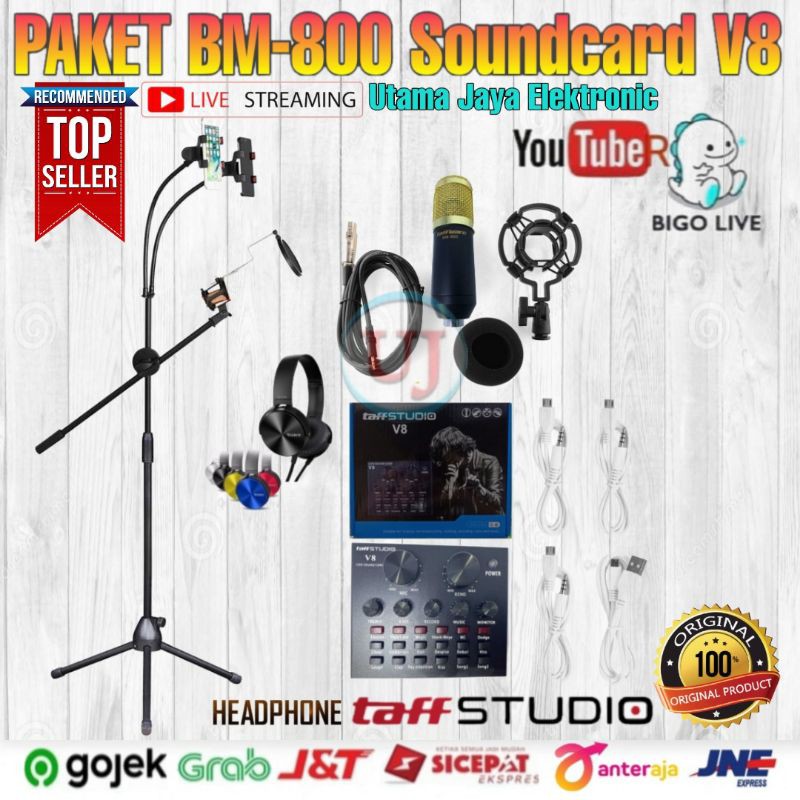 PAKET Microphone BM800 Soundcard V8 Standing 2x Phone Holder Home Recording