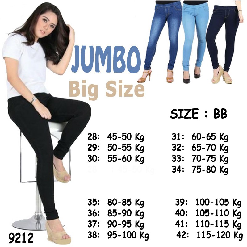 Jual Celana Jegging Jeans Wanita Jumbo Hitam Biru Pinggang Karet