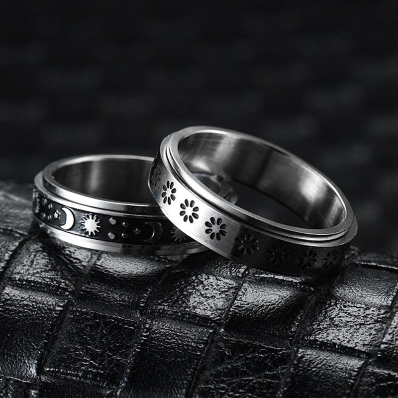 Fancyqube Cincin Spinner Bentuk Bulan Bintang Bahan Stainless Steel Ukuran 6-11 Untuk Pria Dan Wanita