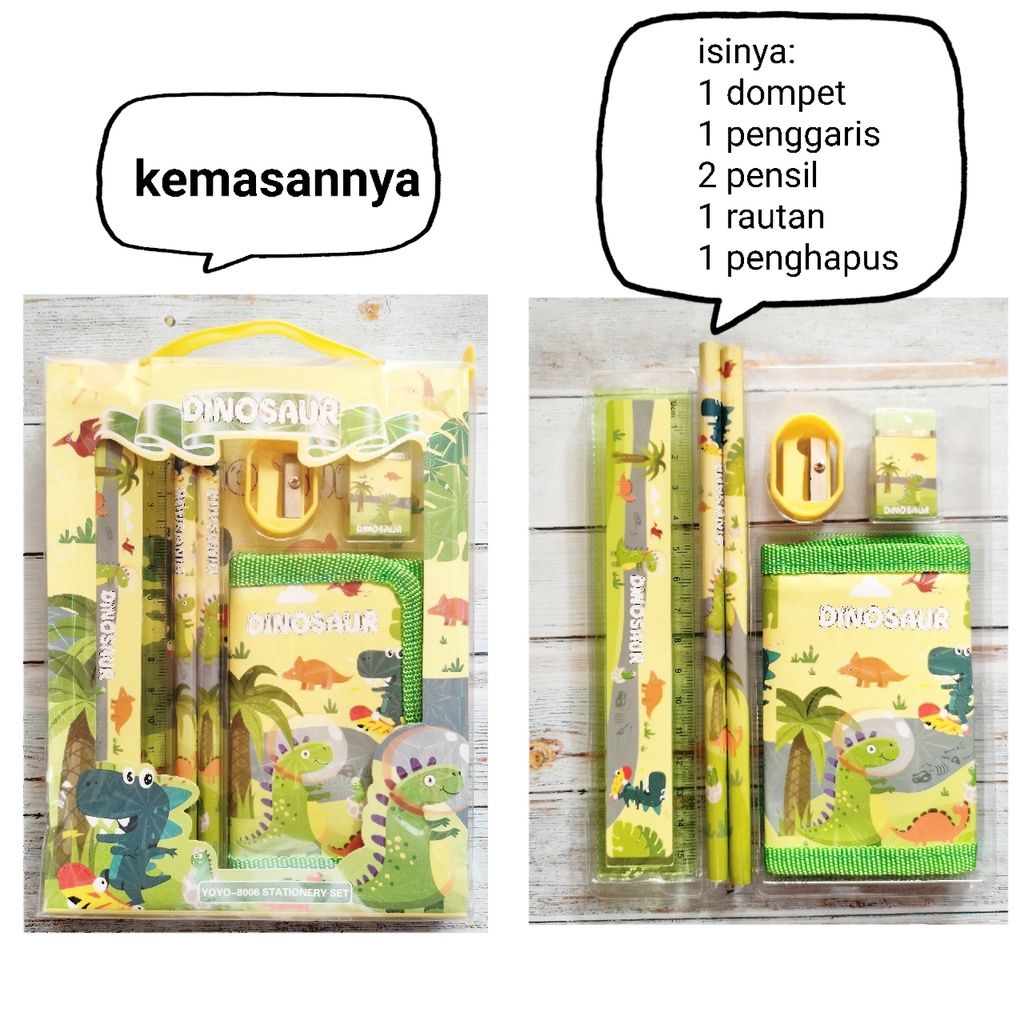 

paket alat tulis study set dan dompet karakter dinosaurus dino dinosaurs