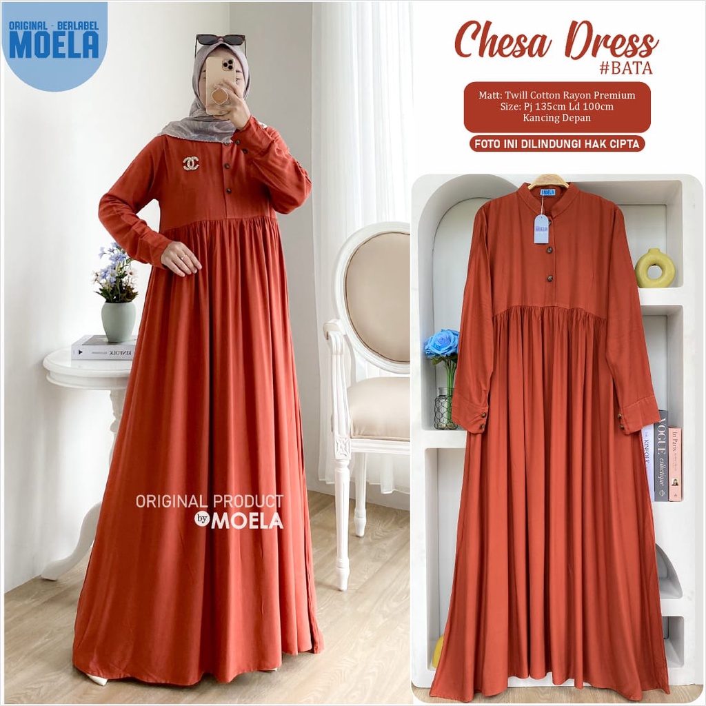FASHION GAMIS chesa DRESS ORIGINAL MOELA LILCI TWILL PREMIUM COTTON RAYON POLOS HITAM ARMY BATA MUSL