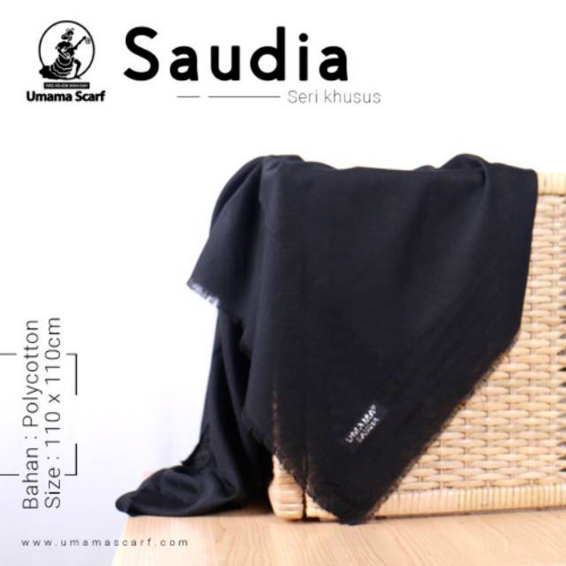 hijab saudia umama scarf jilbab sekolah rawis hitam putih navy coklat segi empat