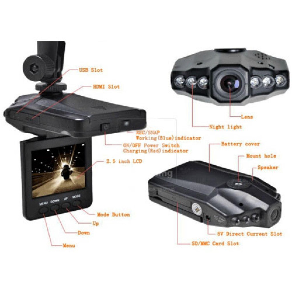 Kamera dashboard dashcam HD Car DVR Camera Car Recorder 6 IR LED 2.5 Inch TFT Color LCD HD PD-198