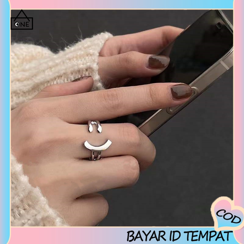 COD❤️Cincin Pembuka Wajah Tersenyum Perak Wanita Desain Unik Fashionable Personalized Adjustable Ring